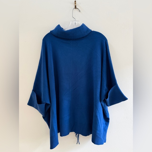CHICO'S Cowl Neck Fringe Cashmere Blend Poncho L/XL Blue - Picture 2 of 4